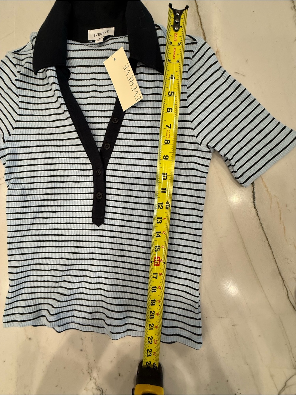 Evereve Light Blue & Black Striped Short-Sleeve Button Down - Picture 4 of 5